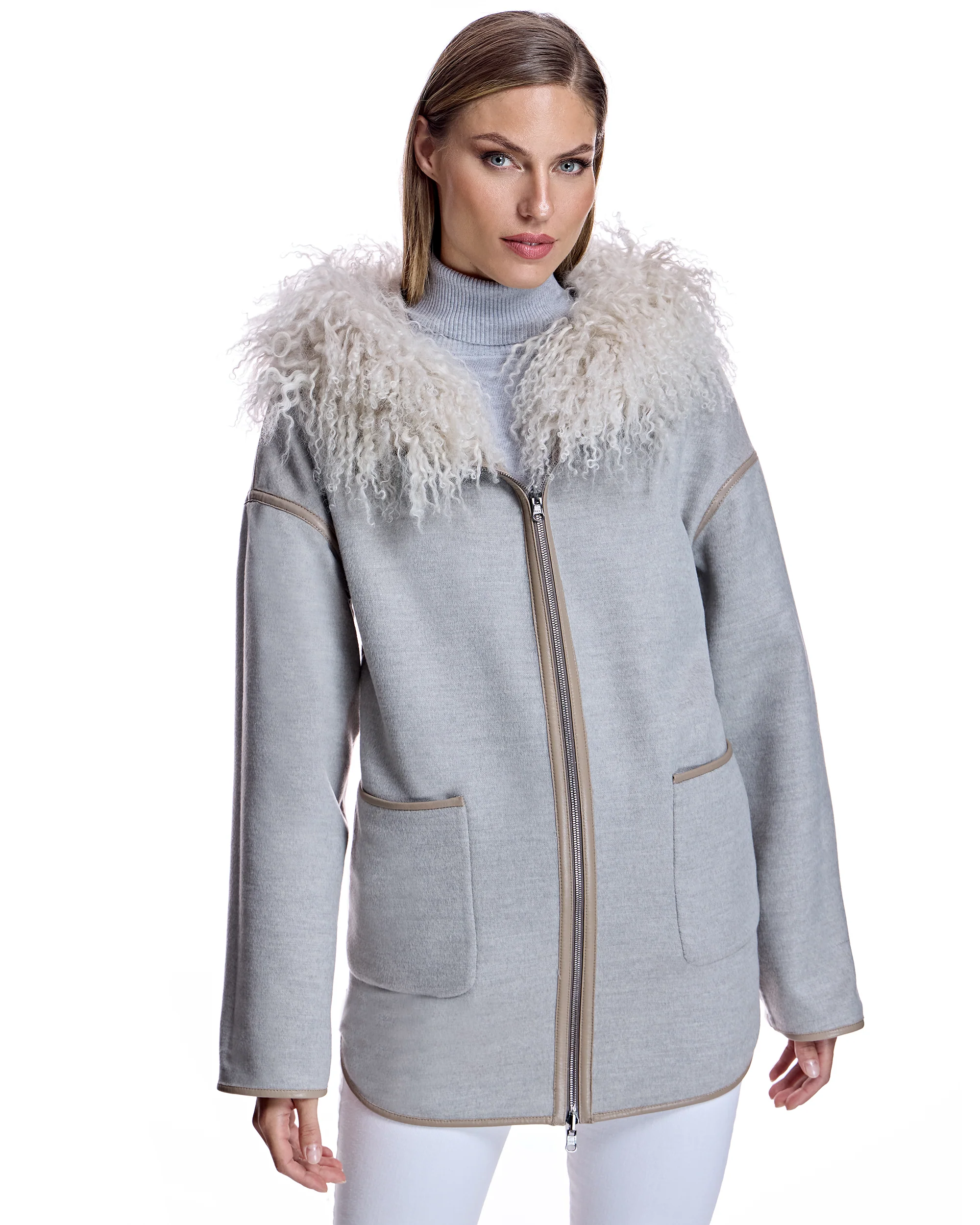 Wool blend Jacket with Mongolian Trim-Maximilian - Image 2