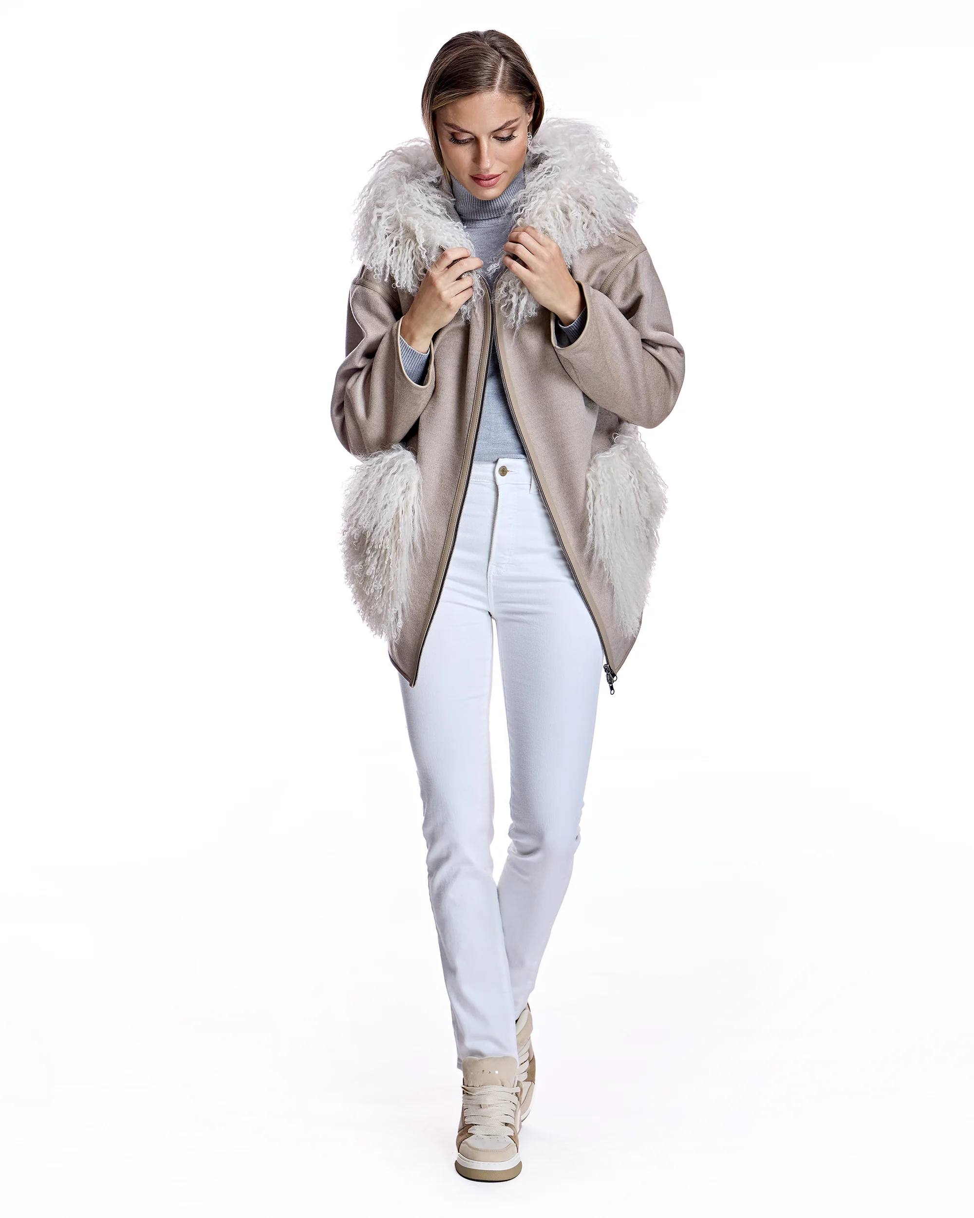 Wool blend Jacket with Mongolian Trim-Maximilian - Image 5